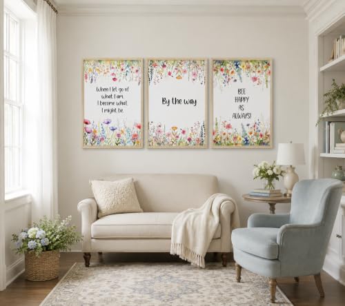 3pcs Framed Wildflowers Canvas Wall Art Inspirational Floral Painting Quotes Picture Canvas Prints Poster for Living Room Bedroom Office Home Gallery Wall Decor 16x24 Inch Ready to Hang - color: 3-Piece Inspirational Floral Set, size: 16x24 inch