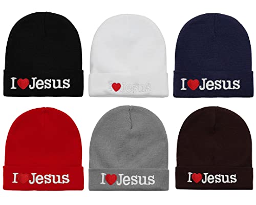 I Love Jesus Beanie Hat Ski Cap All Seasons Embroidered Solid Color - color: White