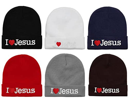 I Love Jesus Beanie Hat Ski Cap All Seasons Embroidered Solid Color - color: Navy
