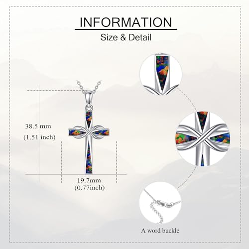 ONEFINITY Cross Necklace 925 Sterling Silver Cross Pendant Religious Jewelry Gifts - style: Fire Opal