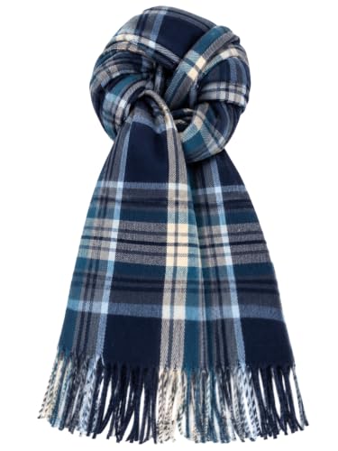 Fall Winter Plaid Scarf for Women Soft Tassel Scarves Oversized Shawl Wraps - color: Coffee-blue-plaid