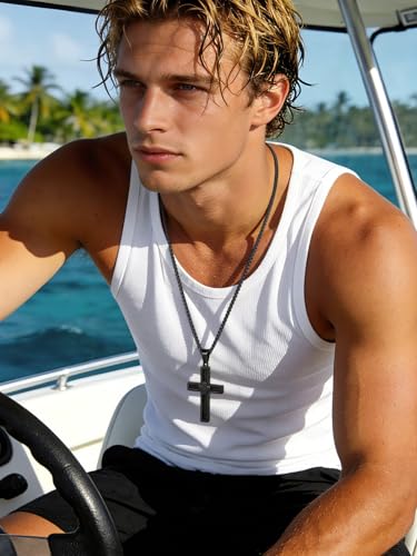FaithHeart Stainless Steel Cross Necklace for Men, Silver/Black/Gold Cross Chains for Men Religious Amulet Necklaces Christian Gifts for Dad - style: Twist Cross-Black