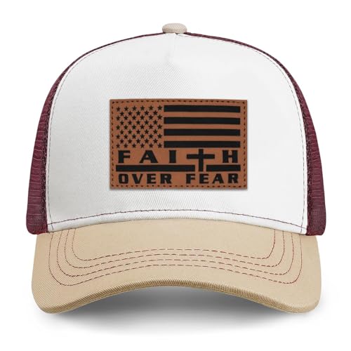 Jesus Hat Christian Gifts for Men American Flag Hats Faith Over Fear Hat Fathers Day Christmas Birthday Gifts for Friend - color: Cameosa