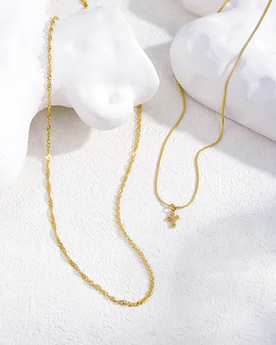 CONRAN KREMIX Waterproof Gold Layered Cross Necklace for Women Non Tarnish,14k Gold Plated Stainless Steel Dainty Cross Necklace Stack Necklaces Set for Women Christian Gifts Jewelry - color: Gold-Cross04