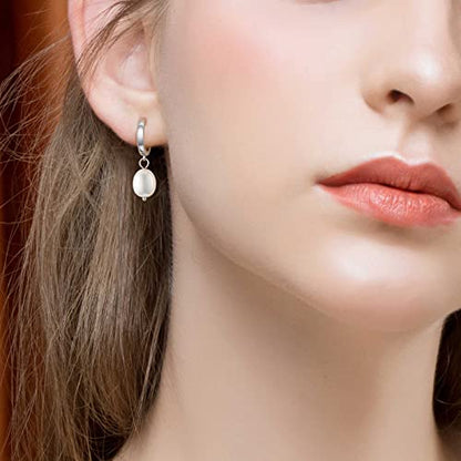 SEVENWELL Huggie Hoop Earrings for Women, Dangle Dangle Hoops - color: 10 Silver Pearl