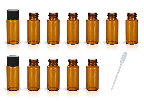 12 Pack Set Brown Screw Cap Glass Bottle Small Mini Empty Oil Amber Vial (10ml) - style: 10ML