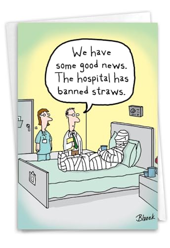 NobleWorks Funny Get Well Soon Cartoon Card Straw Ban C7249GWG - style: Straw Ban