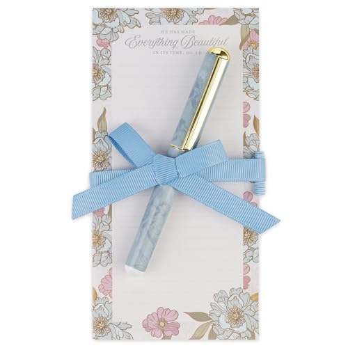 Christian Art Gifts Magnetic Notepad & Pen Set, Everything Beautiful - color: Blue Floral/Everything Beautiful