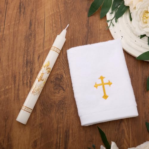 Baptism Candle Set for Boy Girls, Gold Baptismal Candles with Towel - color: Baptism Candle Set