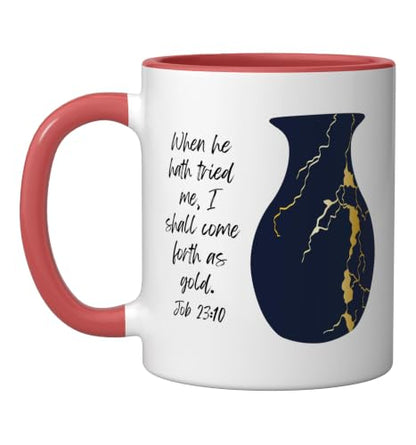 Bible Verse Jesus Christ Kintsugi Vase Gold Job Christian Ceramic Mug, Red/White, 11oz - color: Red/White, size: 11 Ounces