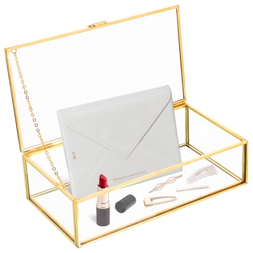 NATGAI Vintage Glass Jewelry Box 7.9x4.3x2.4in with Hinged Lid - size: 7.9x4.3x2.4 in