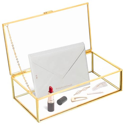 NATGAI Vintage Glass Jewelry Box 7.9x4.3x2.4in with Hinged Lid - size: 7.9x4.3x2.4 in