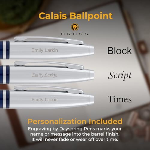 Cross Calais Personalized Ballpoint Pen in Blue Lacquer with Chrome Cap - color: Blue Lacquer with Chrome