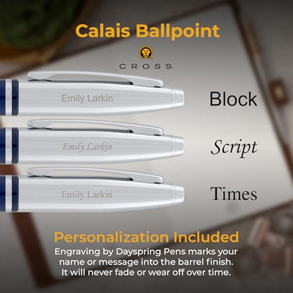Cross Calais Personalized Ballpoint Pen in Blue Lacquer with Chrome Cap - color: Blue Lacquer with Chrome