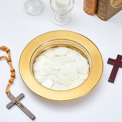 Zhehao 2 Pcs Communion Plates for Church Communion Bread Tray Plate Church Supplies Set Polished Stainless Steel Tray (Gold) - color: Gold