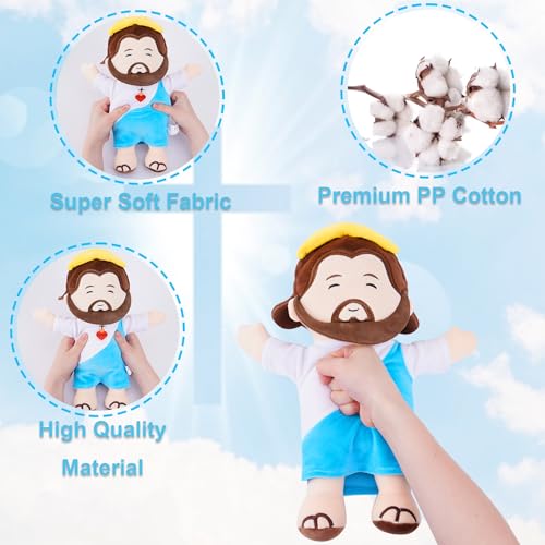 Jesus Plush Christianity Stuffed Animal - 13 Inch Kids' Blue Jesus Figurine Pillow Heart Embroidery for Christian Gifts - style: Blue Jesus Figurine