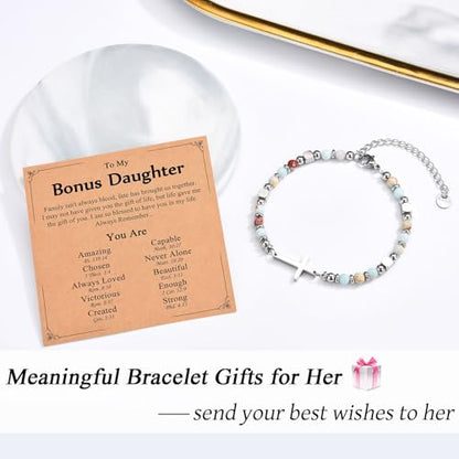 Christian Gifts for Women Girls, Religious Cross Bracelet - color: Bonus Daughter