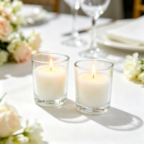 Hosley Set of 24 Unscented Clear Glass Filled Votive Candles. Hand Poured Wax Candle Ideal Gifts for Aromatherapy, Spa, Weddings, Birthdays, Holidays, Party. - color: White, size: 24 Pack
