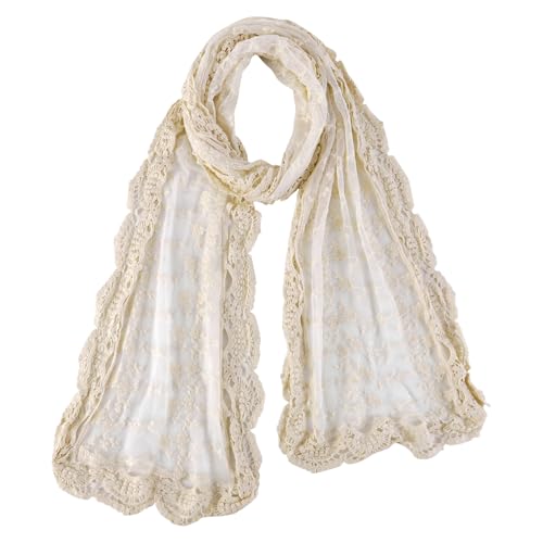 GERINLY Fashion Scarves for Women Lightweight Lace Printed Scarf Shawl Wrap - color: O-beige