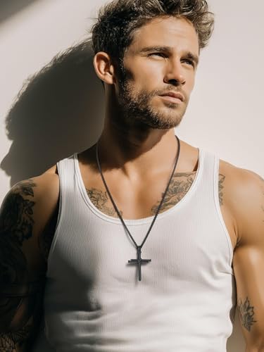 FaithHeart Stainless Steel Cross Necklace for Men, Silver/Black/Gold Cross Chains for Men Religious Amulet Necklaces Christian Gifts for Dad - style: Nail Cross-Black
