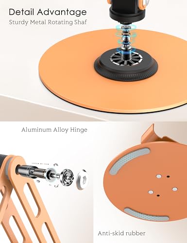 360° Rotating Cell Phone Stand for Desk, Adjustable Foldable Aluminum Phone Holder with Anti-Slip Base, Sturdy Desktop Stand Compatible with iPhone, iPad, Android Phones – Orange - color: Orange