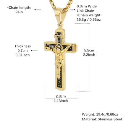 HZMAN Catholic Jesus Christ INRI Cross Crucifix Pendant Necklace for Men - color: Gold