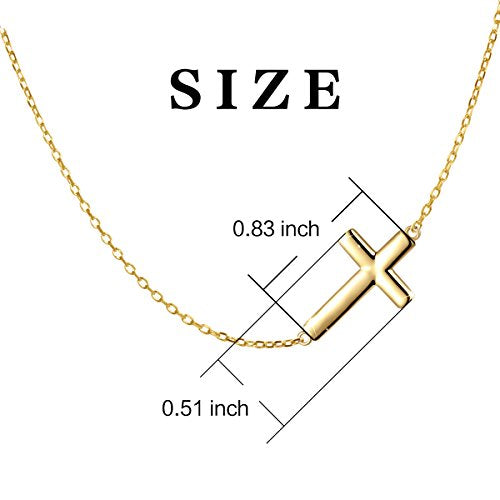DAOCHONG S925 Sterling Silver Sideways Cross Choker Necklace 14+4 Inch - color: Gold-tone