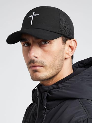 Christian Gifts for Men Women, Religious Cross Logo Embroidered Low Profile Unisex Dad Hat - color: Mesh-black