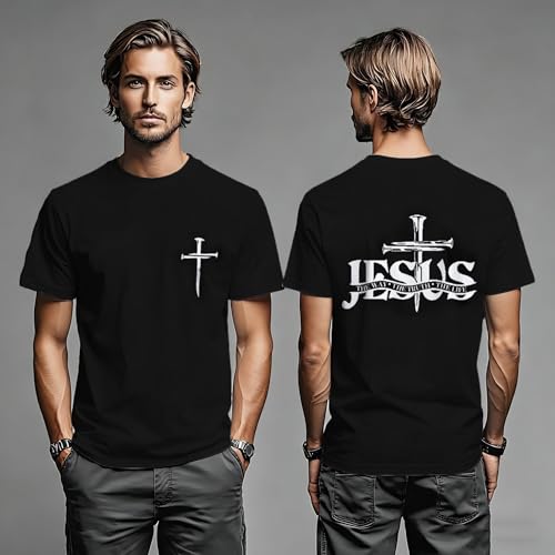 Christian Jesus Shirts for Men Inspirational Bible Verse Faith Graphic Tees - color: Black2, size: Large
