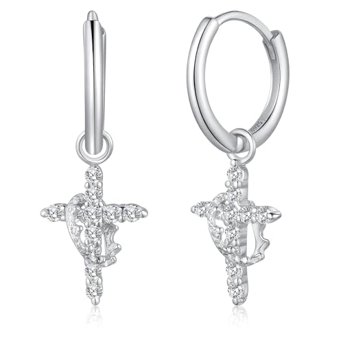 925 Sterling Silver Crown Cross Drop Dangle Earrings for Women - color: Silver
