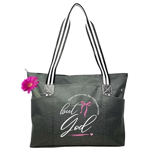 Brooke & Jess Designs Church Bags for Women - Bible Tote Bags for Women, Large Tote Bag for Womens with Zipper - color: Black Tessa But God