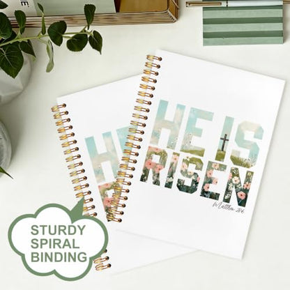 Bible Notebook Matthew28:63 for Women Men, Christian Journal,He Is Risen Cross Floral Pastel Inspirational Christian Church Notebook Hardcover Spiral Notebook, 5.5x8.3 Inch - color: white-He Is Risen Cross Floral Pastel