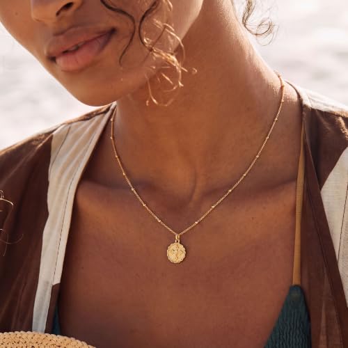 VACRONA Coin Necklace 18k Gold Plated Vintage Textured Medallion Coin Pendant Round Circle Disk Dainty Necklace for Women - color: Waves Cross