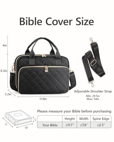 Quilted Bible Cover Case for Women with All-in-One Bible Journaling Kit - color: Black