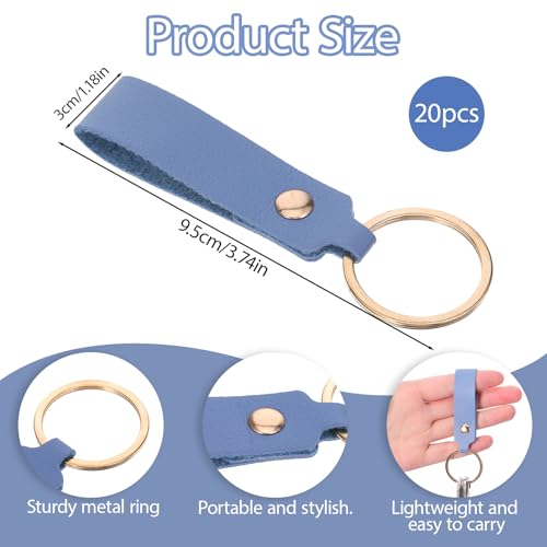 20Pcs PU Leather Keychain Blanks, Rectangular Leather Keychain Blanks with Keychain Rings, Key Fob Kit for DIY Engraving Key Chains Craft
