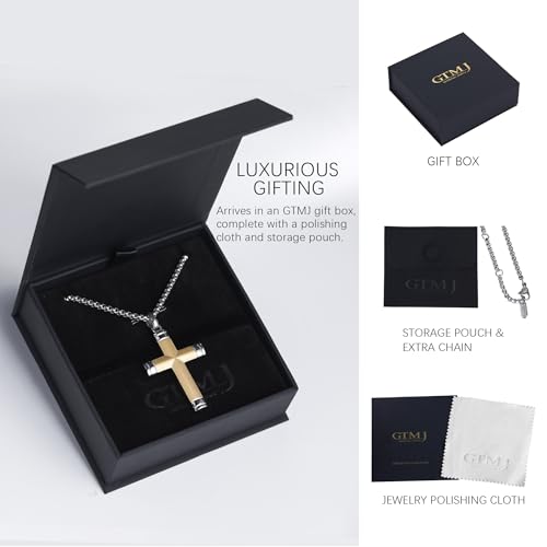 Stainless Steel Cross Necklace for Men with Adjustable Box Chain Christian Cross neckalce Gift - color: Gold
