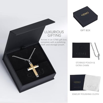 Stainless Steel Cross Necklace for Men with Adjustable Box Chain Christian Cross neckalce Gift - color: Gold