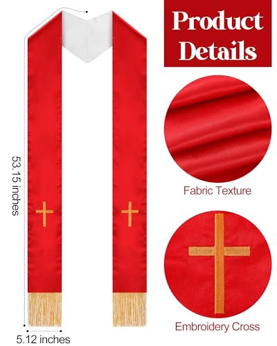Eurzom 2 Pcs Reversible Clergy Stole with Cross Tassels - color: White,red