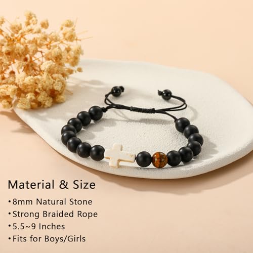 First Communion Confirmation Gifts for Girls, Cross Natural Beads Bracelet Christian Religious Jewelry Gifts for Kids Teen Girls - style: Style-4