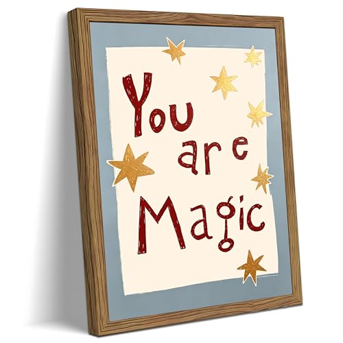 You Are Magic Wall Art Framed Canvas Print, Inspirational Quote Poster Painting Picture with Stars, Positive Affirmation Nursery Wall Decor for Kids Bedroom Playroom Classroom Decor 16x24 Inch - color: A-Stars, size: 24"L x 16"W
