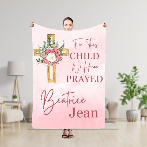 First Communion Blanket, Personalized Baby Name Blanket, Hospital Coming Home Comforter, For This Child We Have Prayed Coverlet, Baby Girl Christening Blankets, Newborn Baptismal Blankets Present - color: #Ver7