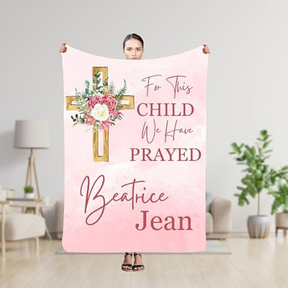 First Communion Blanket, Personalized Baby Name Blanket, Hospital Coming Home Comforter, For This Child We Have Prayed Coverlet, Baby Girl Christening Blankets, Newborn Baptismal Blankets Present - color: #Ver7