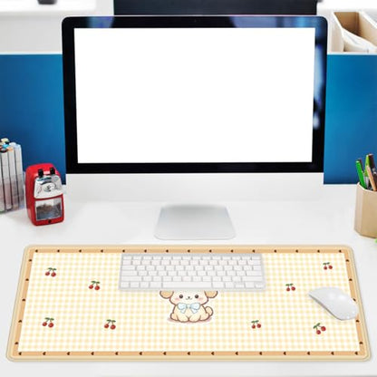 Cute Puppy Mouse Pad Cartoon Cherry Gingham Mousepad Extended Large Laptop Keyboard Non-Slip Rubber Base with Stitched Edges for Home 31.5x11.8 Inch - color: Cute Puppy, size: 31.5" x 11.8"