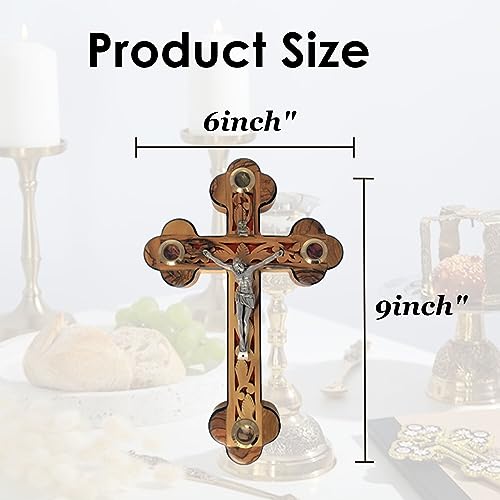 iHoly Land Crafts Mother of Pearl Olive Wood Crucifix Wall Cross, 9" x 6" - size: 9"L x 6"W