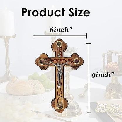 iHoly Land Crafts Mother of Pearl Olive Wood Crucifix Wall Cross, 9" x 6" - size: 9"L x 6"W