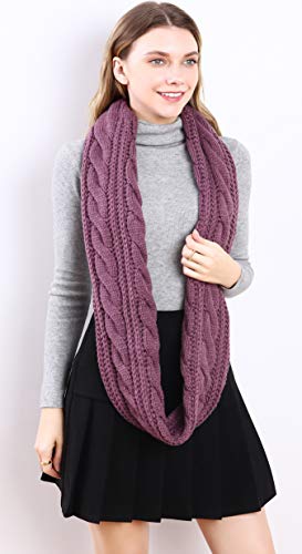NEOSAN Womens Thick Ribbed Knit Winter Infinity Circle Loop Scarf - color: Twist Grape Purple