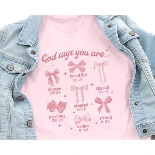 KEEVICI Cute Girls Bow God Shirt Christian Graphic Tees Jesus Shirts for Kids Bible Verse Inspirational Religious T Shirts - color: Pink, size: 9-10 Years