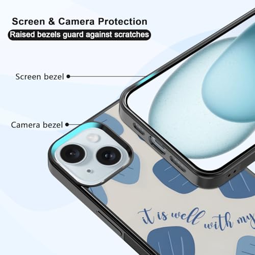 Aesthetic Blue Christian Floral Phone Case Compatible with iPhone 15 6.1 Inch, Cute Jesus Bible Verse Design, TPU Shockproof Protective Cover for Women Girls, Wireless Charging Compatible - color: iPhone 15