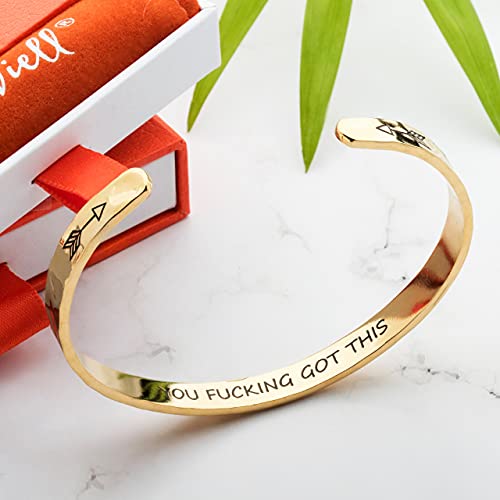 Carviell Bracelets for Women – 100+ Meaningful Engraved Messages – Solid 316L Surgical Stainless Steel Cuff Bracelet – Gift Ready - color: BADASS Gift - You F***king Got This