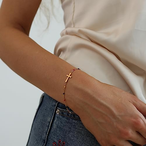 18K Gold Plated Pearl Beaded Cross Bracelets for Women Adjustable - color: Colorful Cross-Gold
